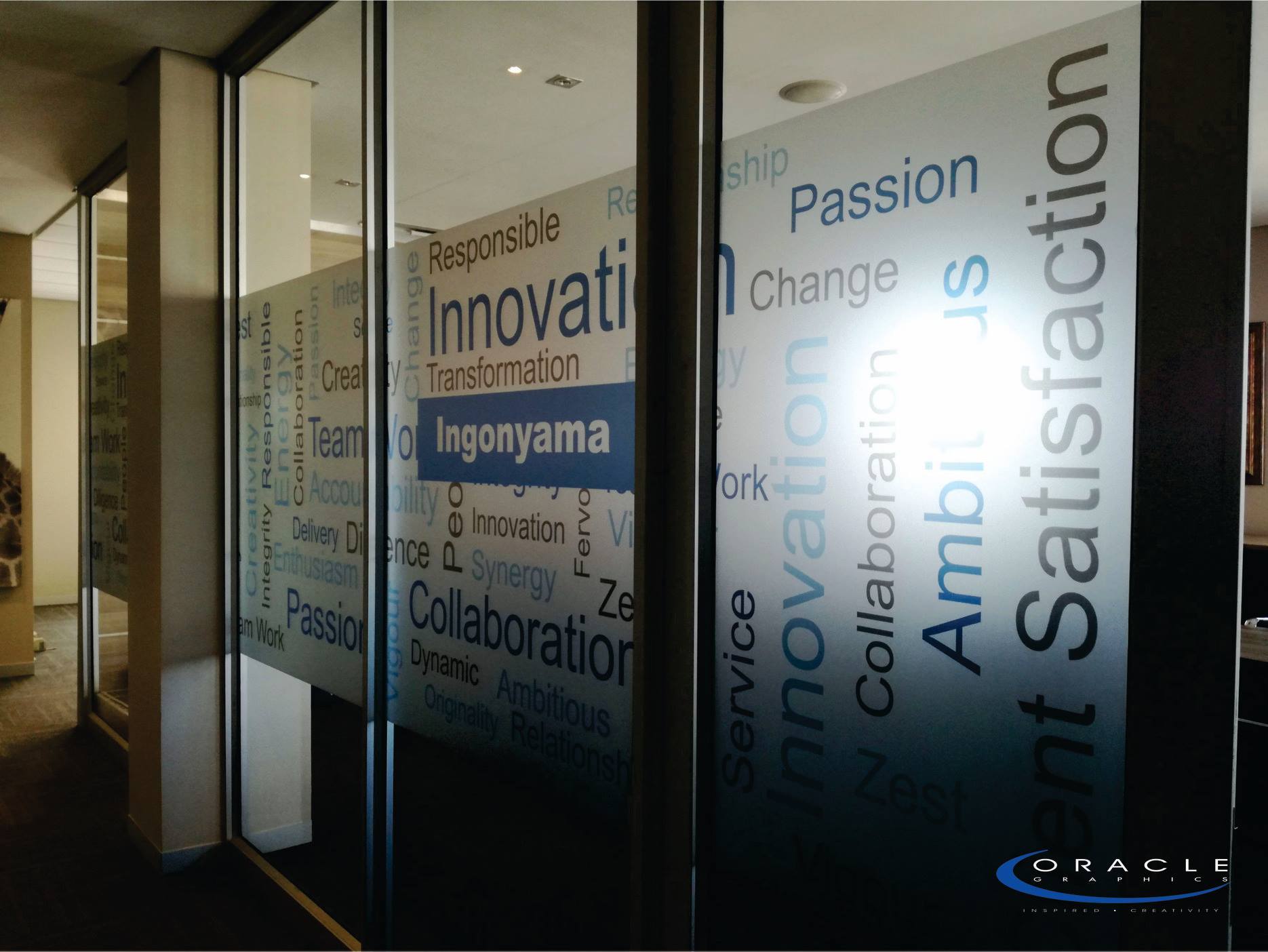 Oracle Graphics - Sandblast vinyl window graphics have a...