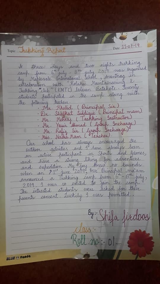 Trekking / Camping Report by Shifa Firdoos@Class 7th - Roll ...