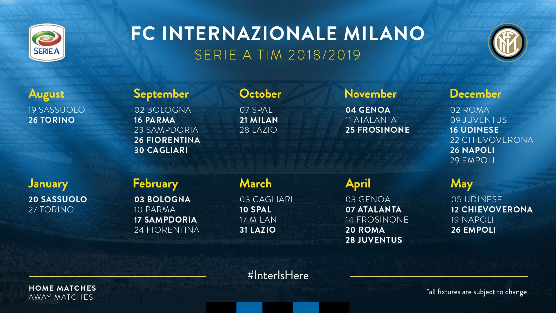 Inter - Here is our full fixture list for the 2018/19 Serie A TIM ...
