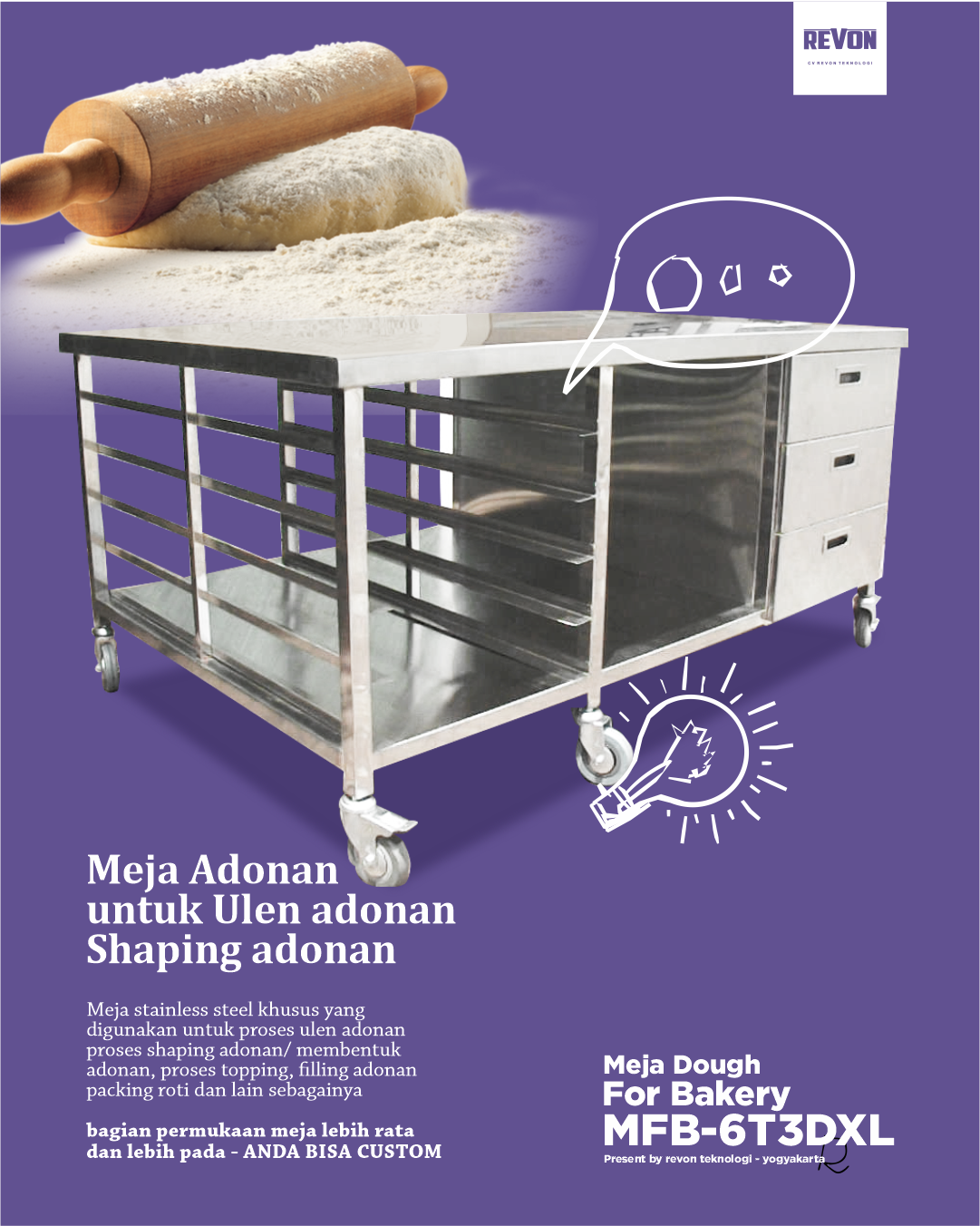 revon.co.id - Meja for bakery ukuran 150 x 70 x 80 cm...