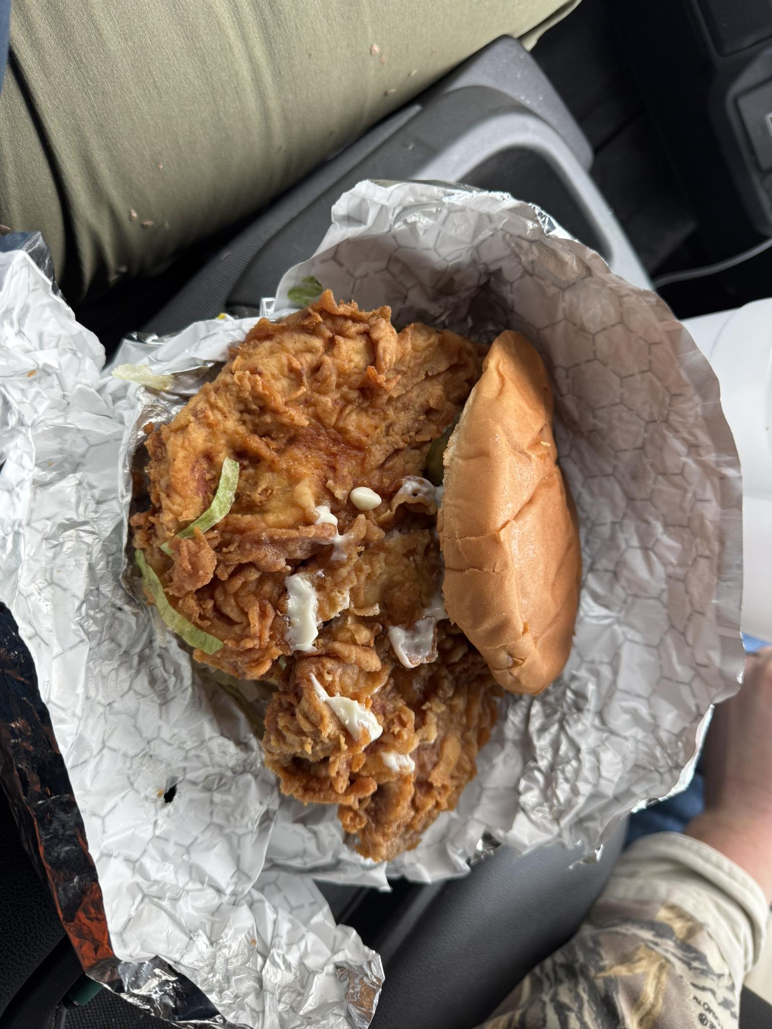 Panther Drive In's large pork tenderloin sandwich in Polo, Missouri