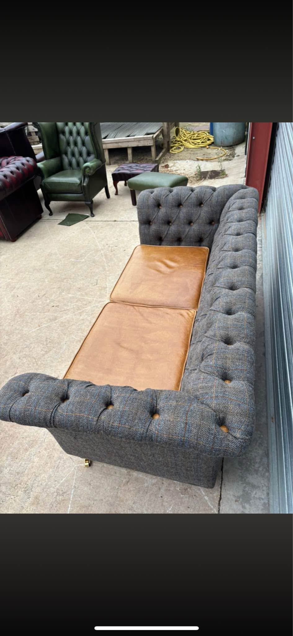 Stunning Harris Tweed mixed leather Chesterfield 2/3 Seater Sofa! DODDS ...