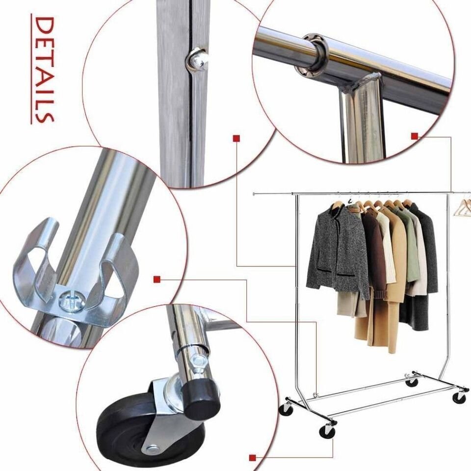 Adjustable Height: 165.5-178cm Single Rail Rolling Garment Cloth Coat ...