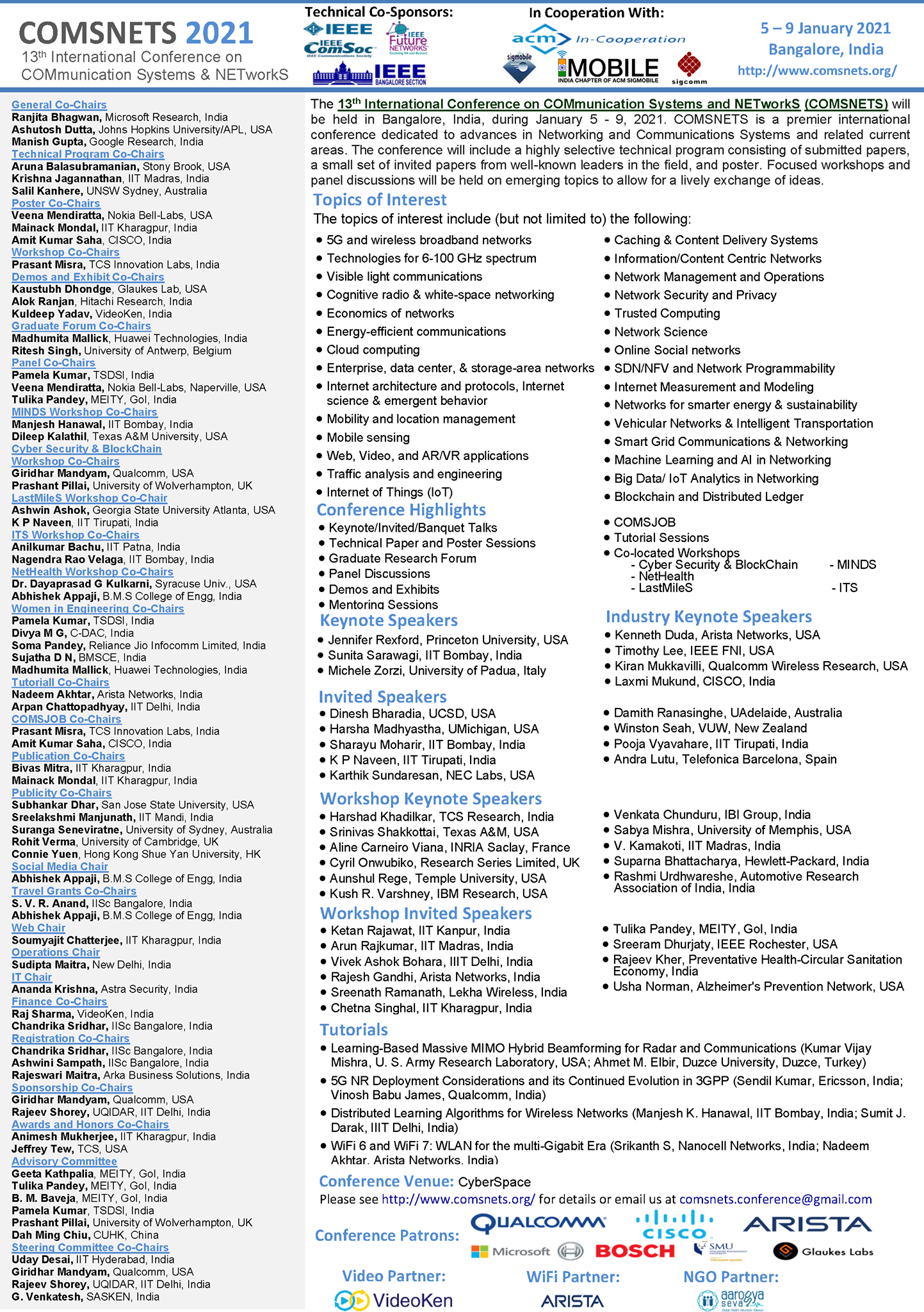 ACM India - COMSNETS 2021, 5-9 January (held virtually): Call for ...