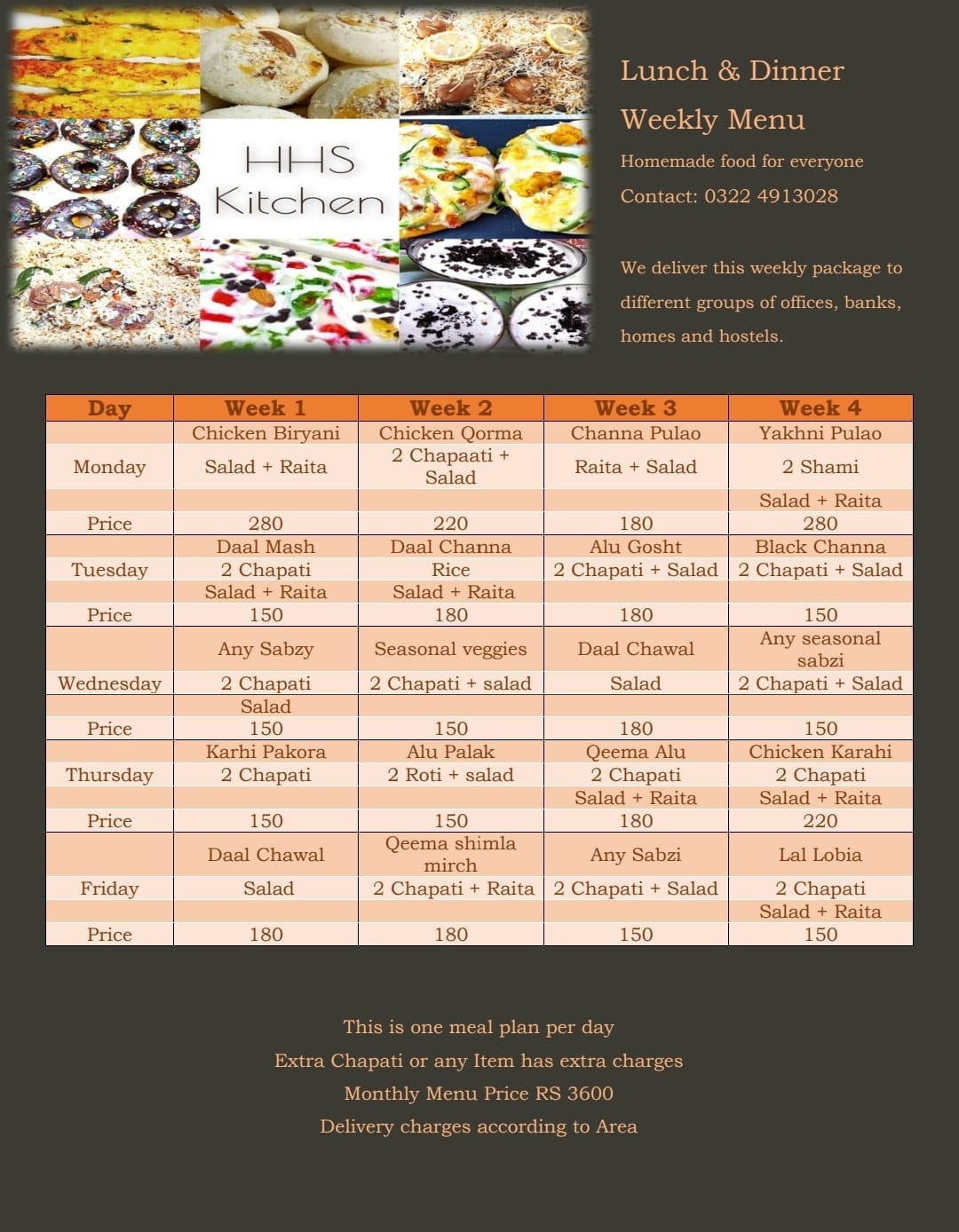H&H's Kitchen - Here is our weekly and monthly menu ...now... | Facebook