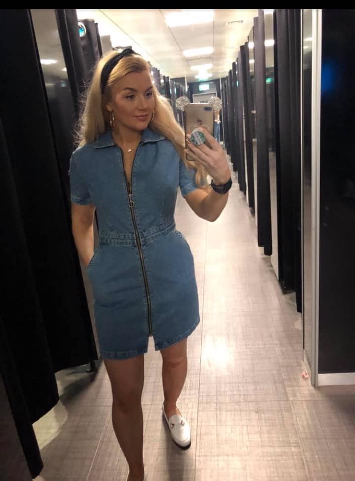 Blogger Penneys and Pieces of Me wearing our denim zip dress, in stock now €19 😍💙