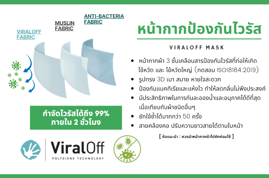 เรารับทำหน้ากากป้องกันไวรัส ซึ่งได้ใช้ผ้านวัตกรรม Viraloff ที่พัฒนามา ...