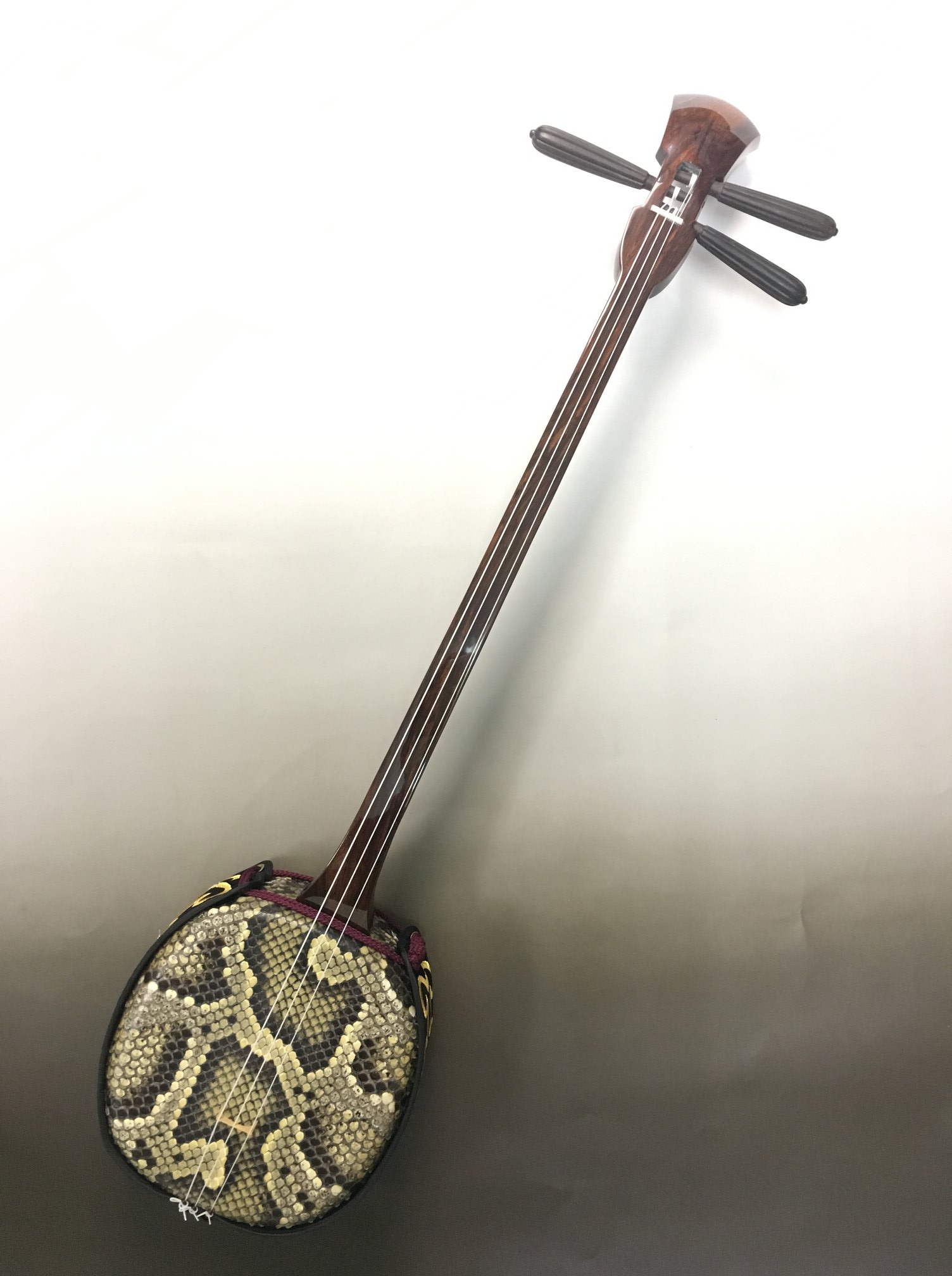 【美品】池武当島新垣三線店 紫檀 三線 本体 ケース付き【スタンダードモデル】 池武当新垣三線店 - 真壁型紫檀強化張り三線 本体価格70,000円（税別）