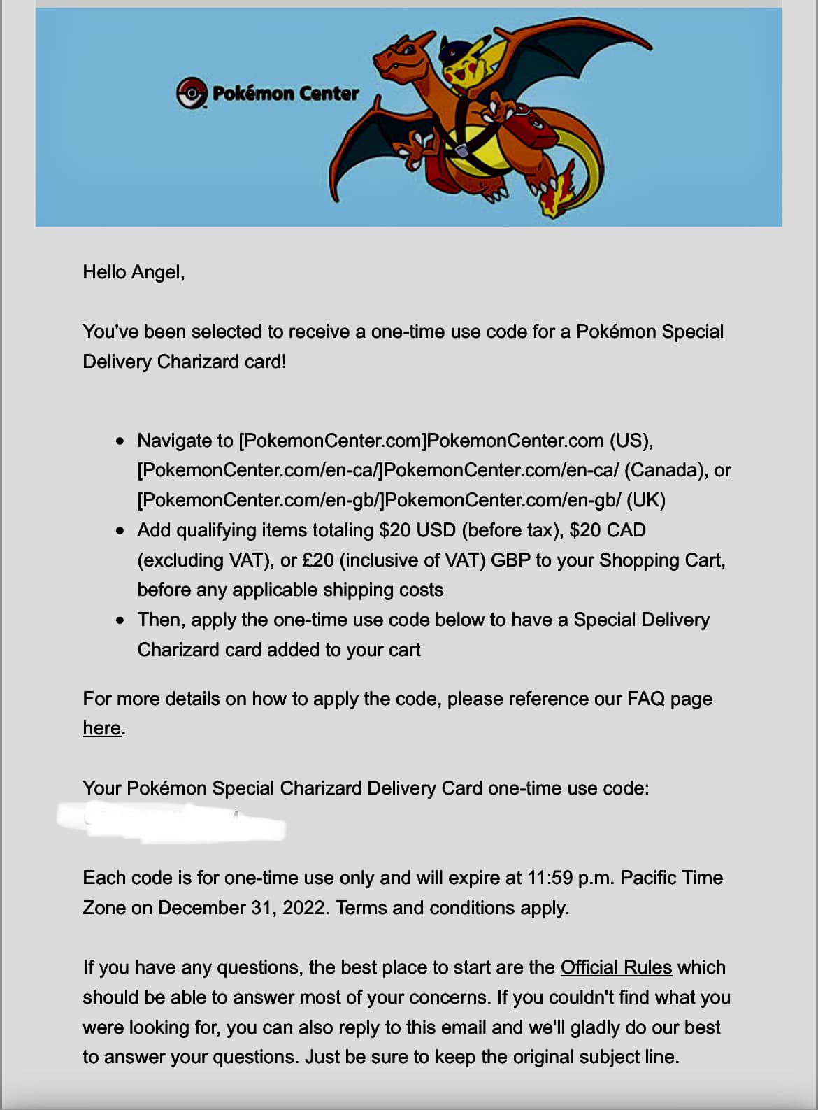 pokemon center special delivery charizard card (SWSH 075 Promo) art depiction of Charizard that makes it a true standout piece The Pokémon Center has sent