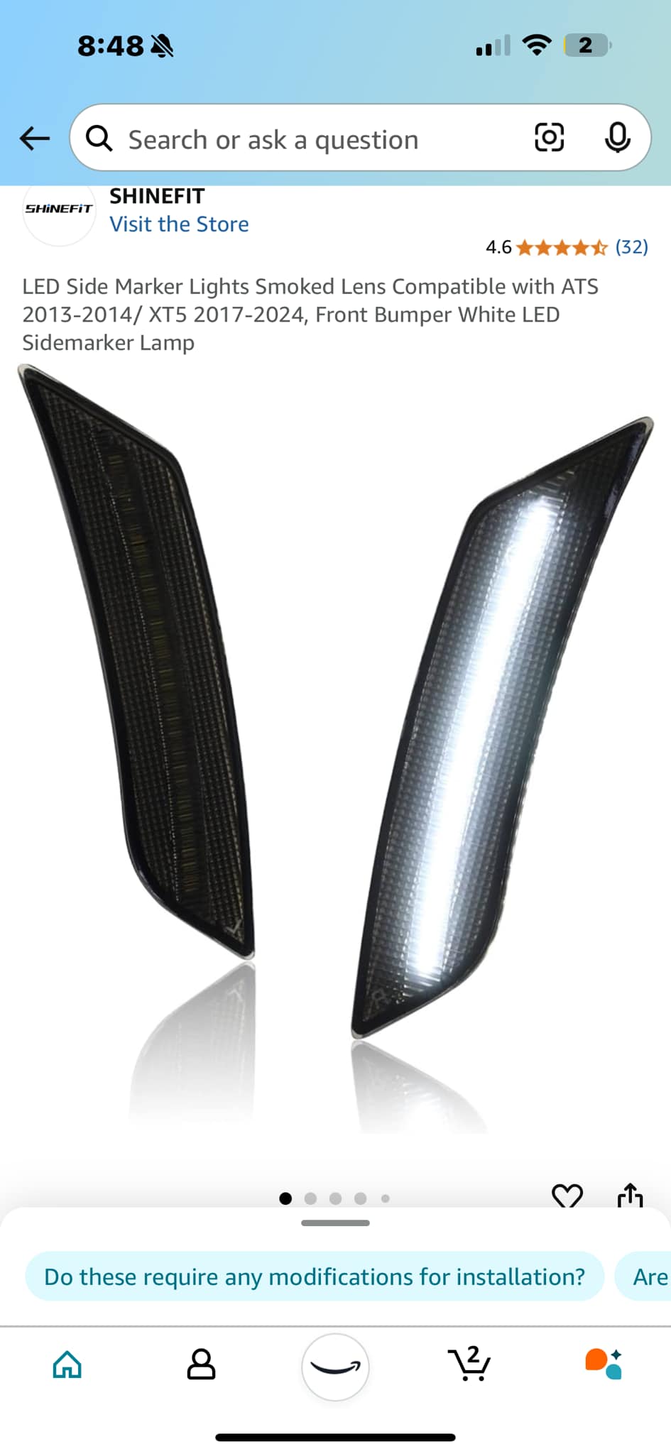 For 2013 2014 Cadillac ATS 2017-2024 XT5 LED Front Bumper Side Marker Lights