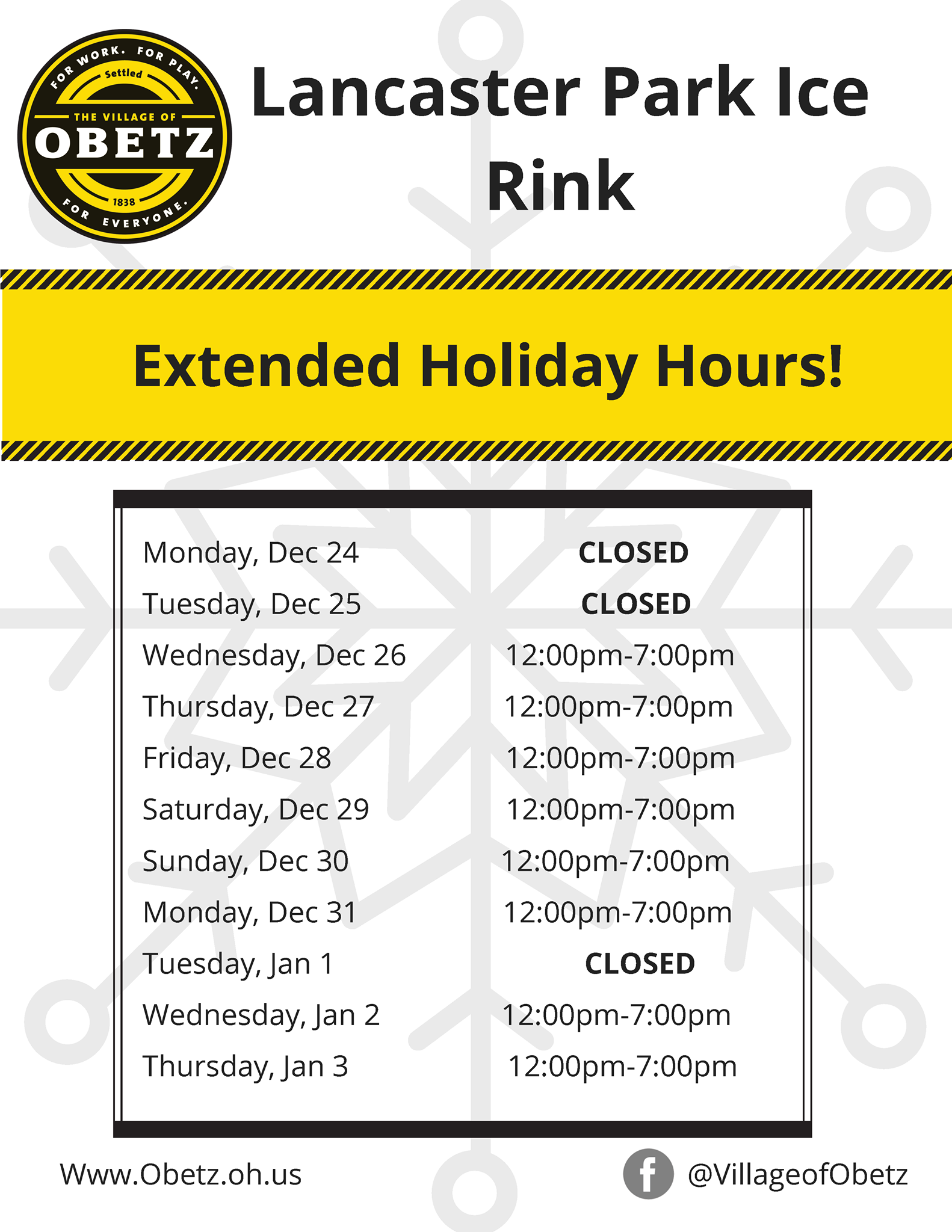City of Obetz - The Ice Rink will have extended holiday... | Facebook