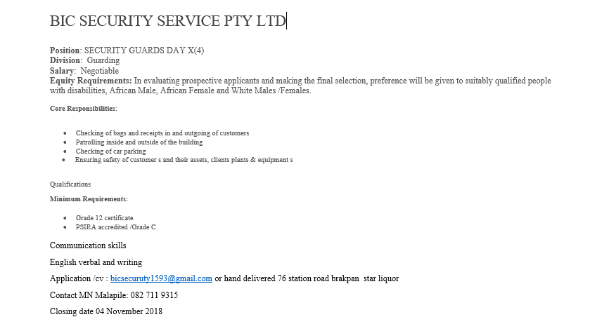 Believe in change security | Brakpan
