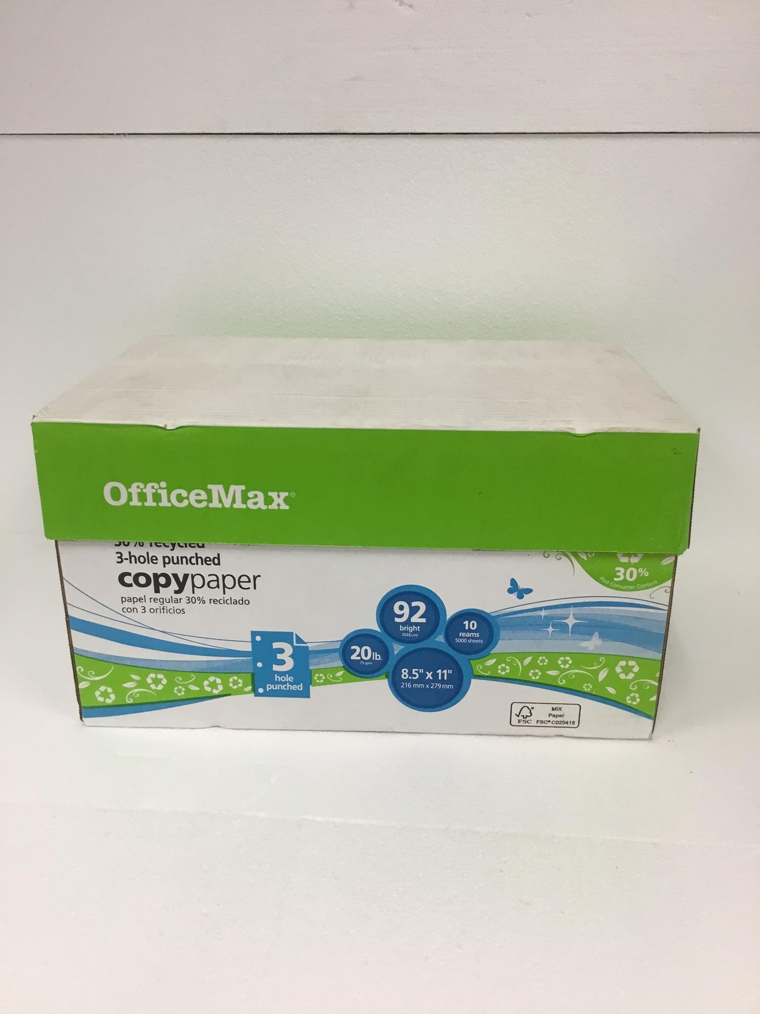 NEW Box Of 5000 OfficeMax OM55958 White Copy Paper 3 Hole Punch Sheets ...