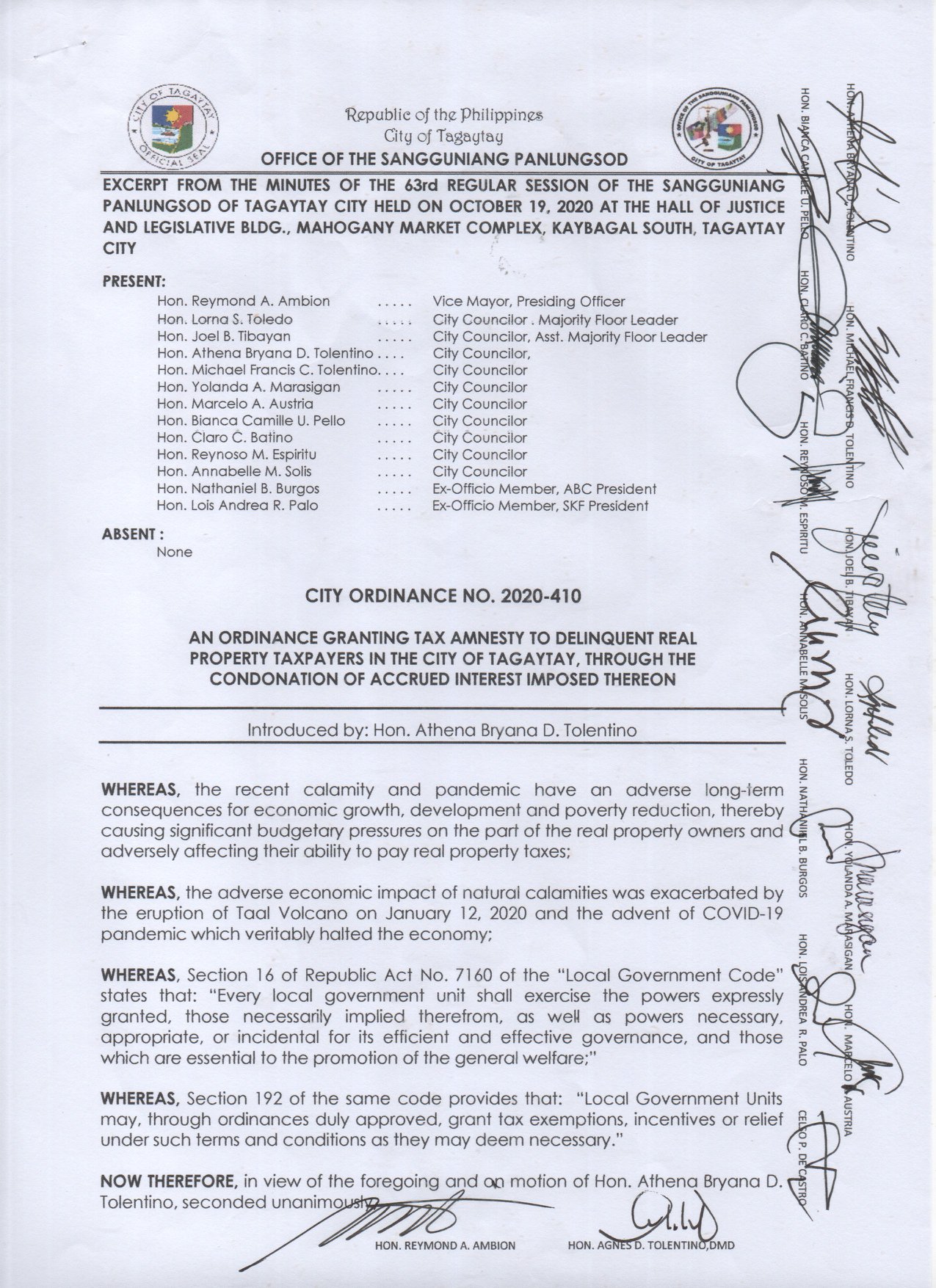 CITY ORDINANCE NO. 2020-410... - City Government of Tagaytay | Facebook