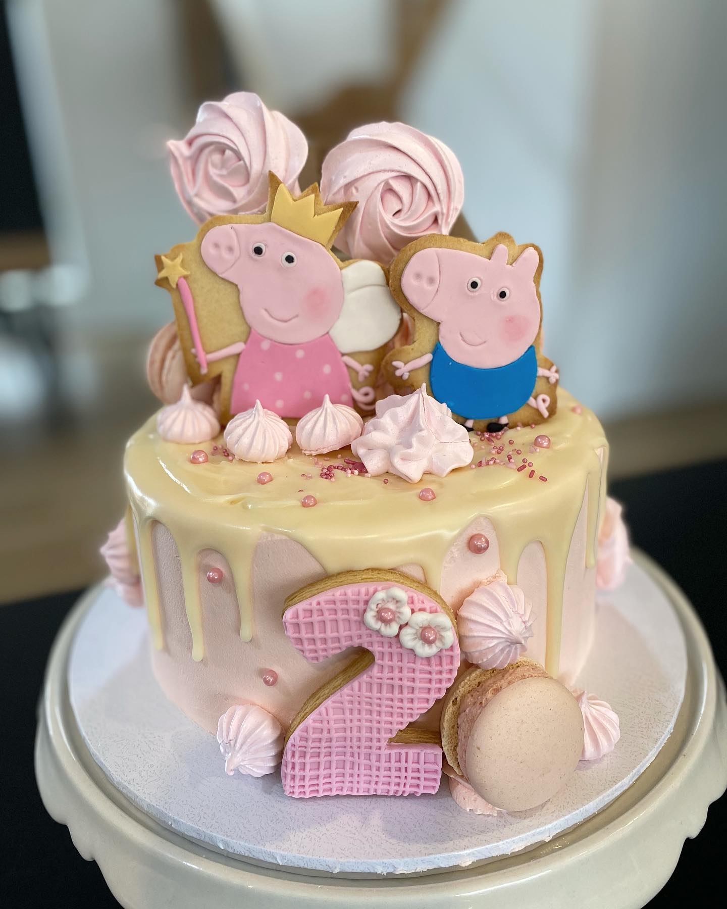 Peppa Pig Princess Cake Make their birthday feel like a fairytale celebration This adorable Peppa Pig princess cake features a soft pink ombre buttercream finish, golden stars, and a royal