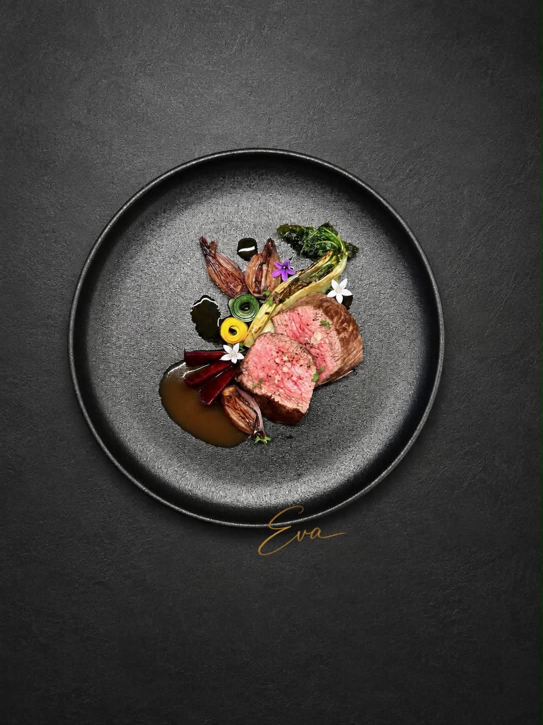 Beef Tenderloin with Glazed Shallots, Pak Choi, Beetroot, and