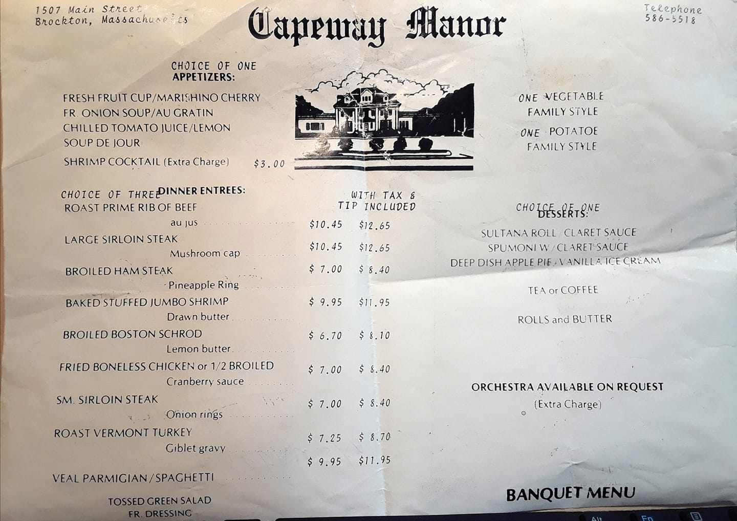 Brockton History Group | Capeway Manor Menu (undated) | Facebook