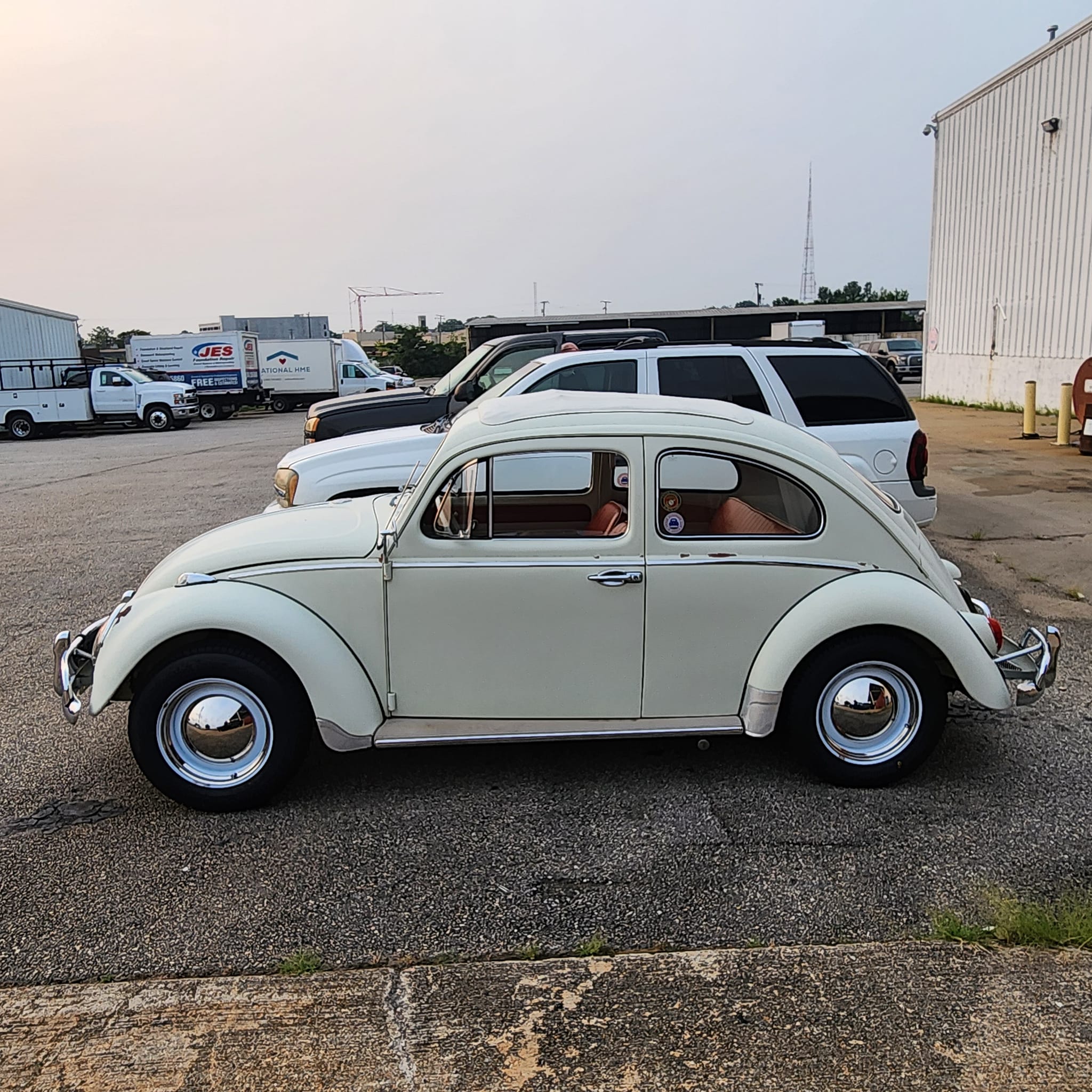 New white wheels installed on vintage Volkswagen