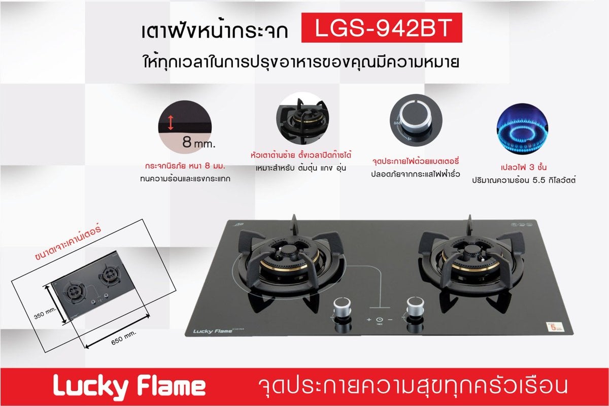 เตาฝัง กระจกนิรภัย 2 หัวเตา... - เตาแก๊ส - โฮม โมเดิร์น แก๊ส