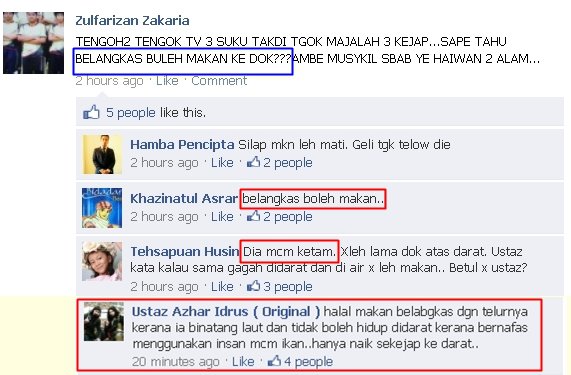 Koleksi Printscreen Soal Jawab Ustaz Azhar Idrus Original 5 Hukum Makan Belangkas Facebook