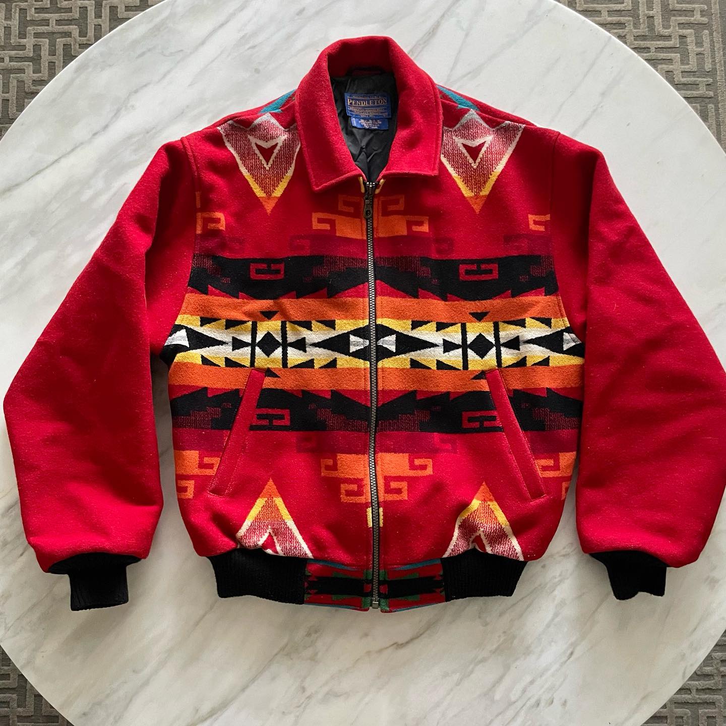 Vintage Pendleton Western Red Aztec Pattern Wool Button Up Jacket 