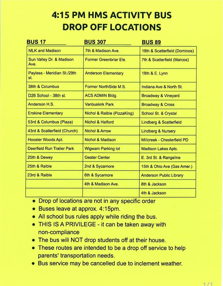 HMS Activities Bus Schedules! For... - Highland Middle School