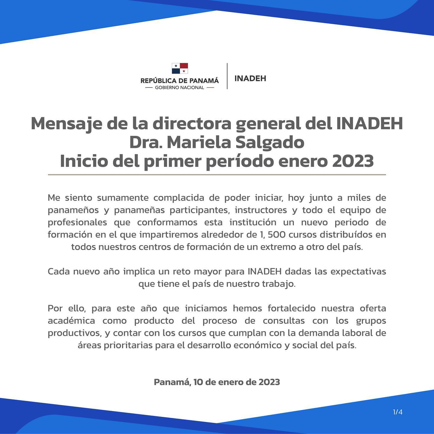 INADEH - Mensaje de la Directora General del...