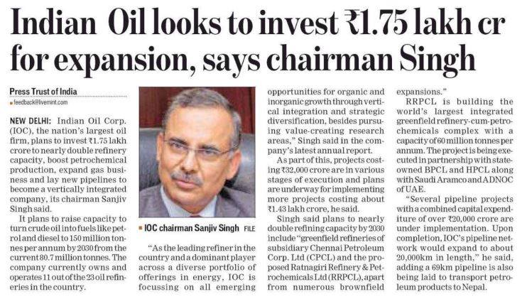 #IndianOil looks to invest... - Indian Oil Corporation Ltd. | Facebook