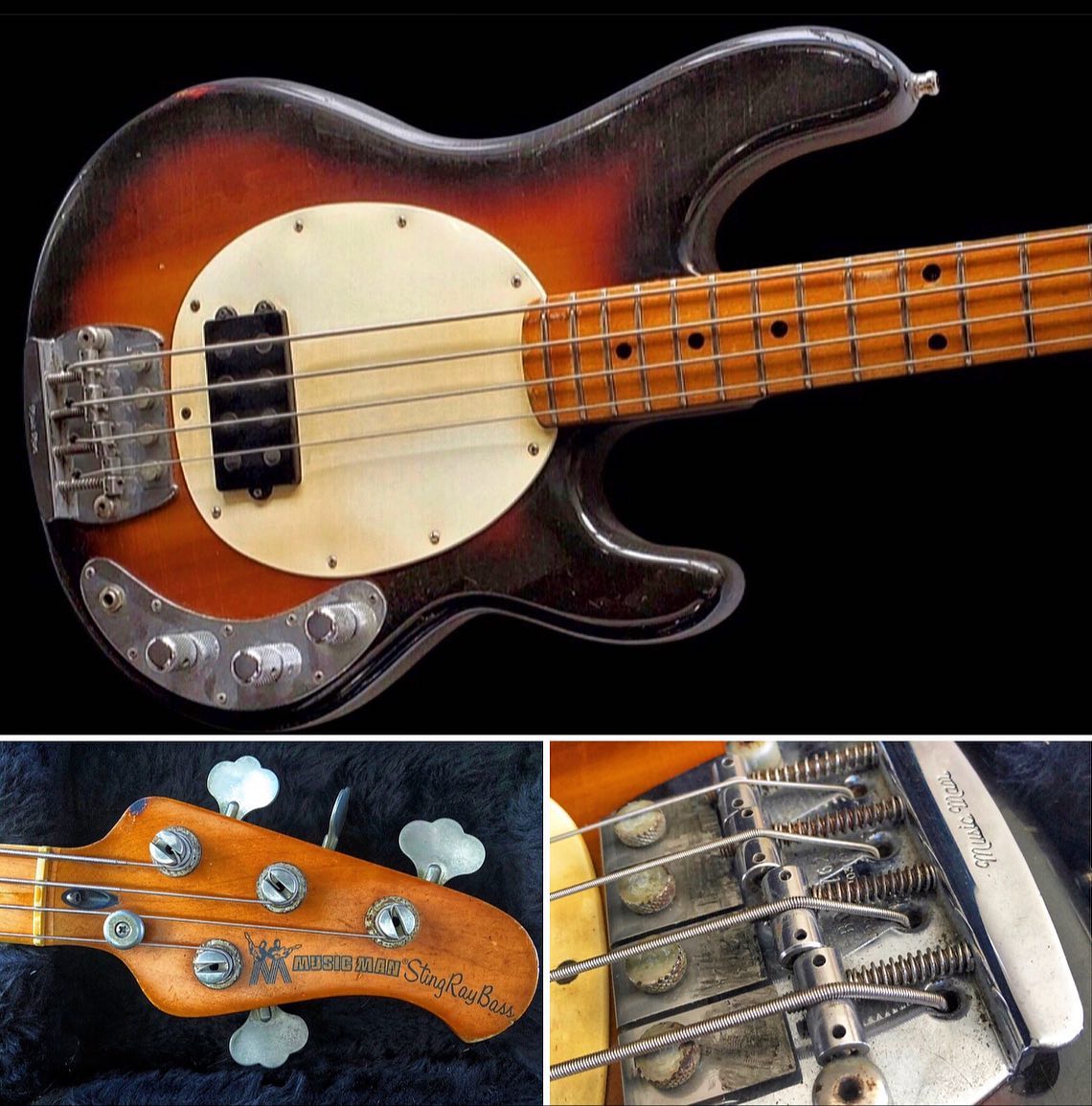 A 1987 Music Man Stingray with a Honeyburst finish. @bass_frontiers