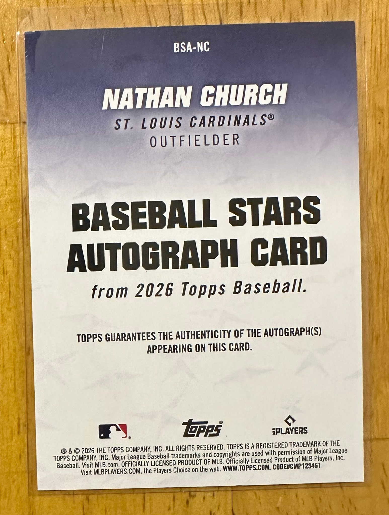 Nathan Church 2026 Topps Baseball Stars autograph card