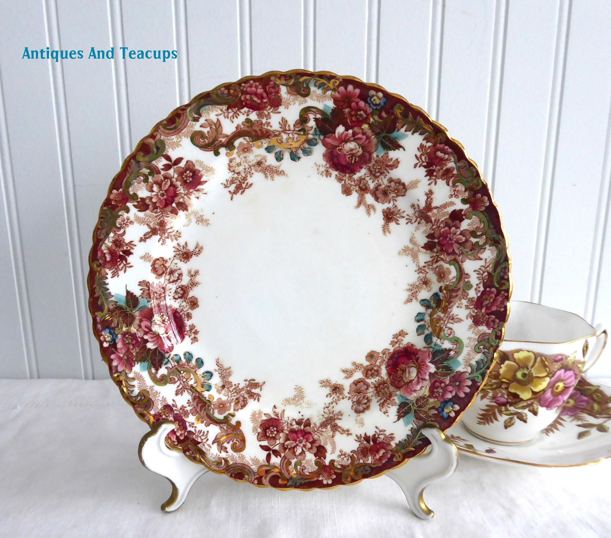 Vintage Tilecrafts Victorian tea tray with a dark wood frame and