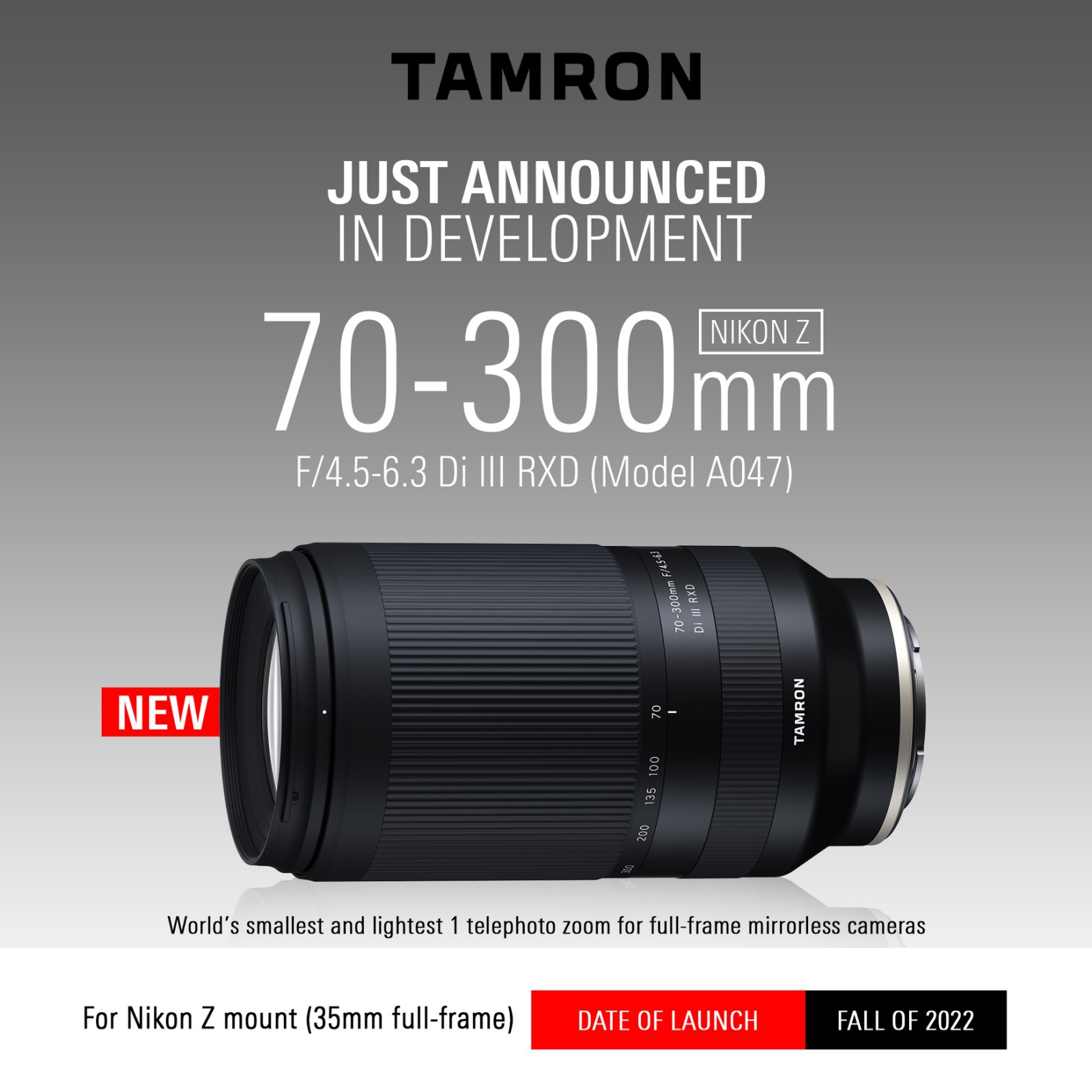 Tamron 70-300mm telephoto zoom lens for Nikon Z