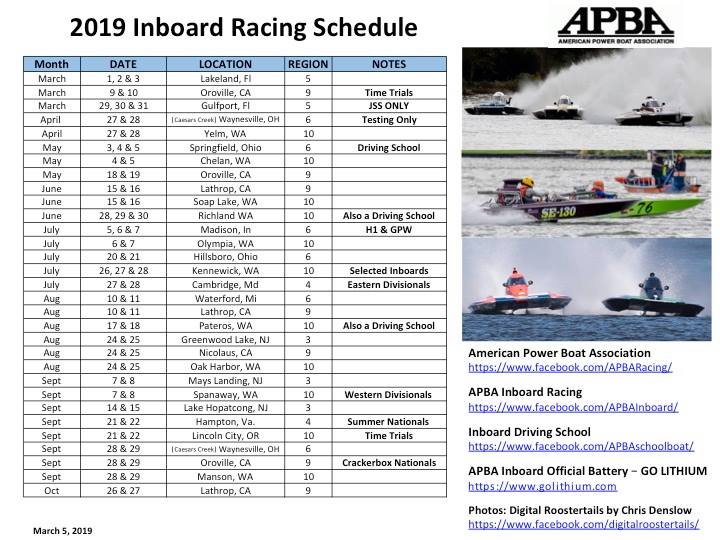 2019 APBA Inboard Racing Schedule!... - APBA Inboard Racing | Facebook