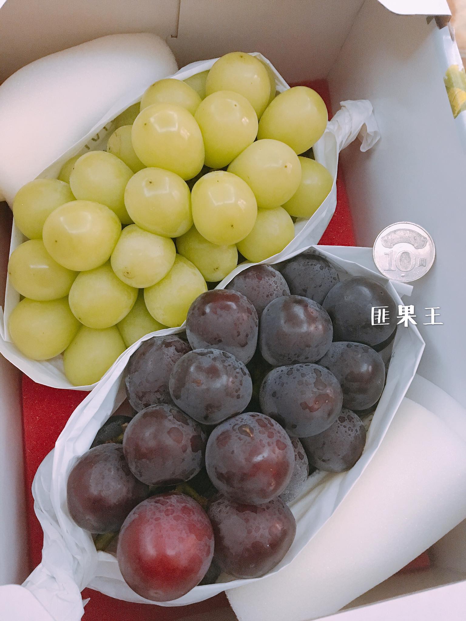 匪果王 - 日本🇯🇵岡山麝香、貓眼葡萄🍇 現在貓眼已經比麝香更大顆囉 看看擺在我手上的實拿圖就知道差異😱...