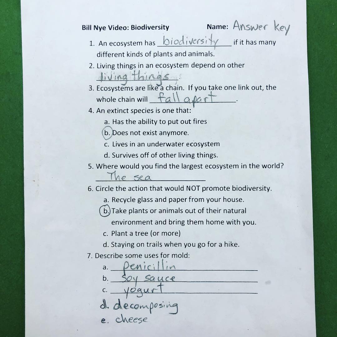 Bill Nye Biodiversity Worksheet
