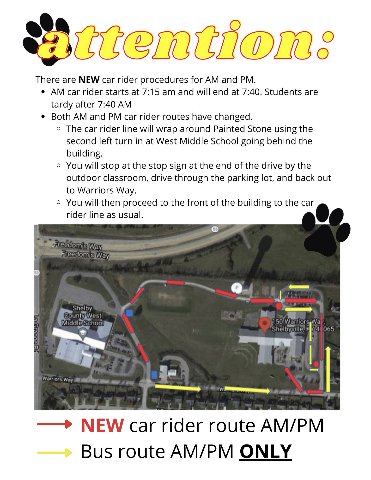 New car rider procedures for AM/PM... - Painted Stone PTO