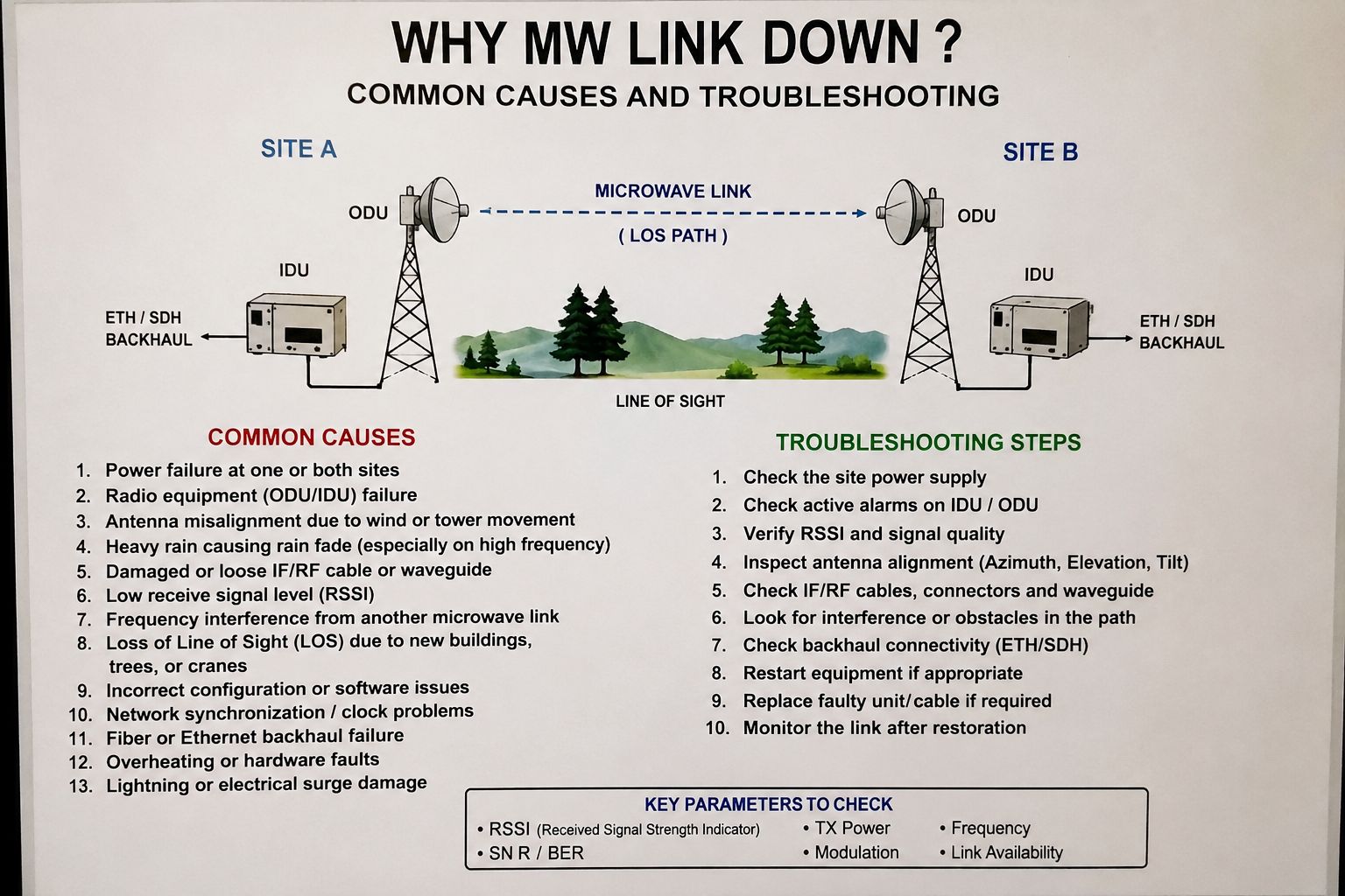 Common causes of microwave link failure and troubleshooting steps