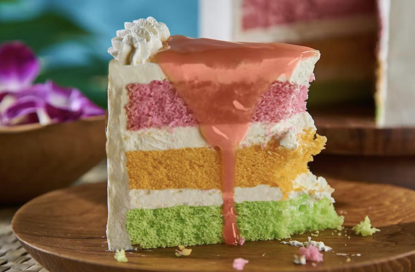 Sides - Hawaiian Rainbow Cake /həˈwaɪən ˌreɪnˈboʊ keɪk/ Three