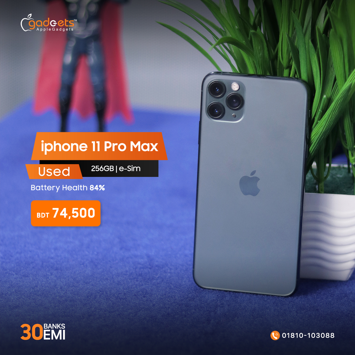 iPhone 11 Pro Max 256GB (Used) Midnight Green | e-Sim Battery 
