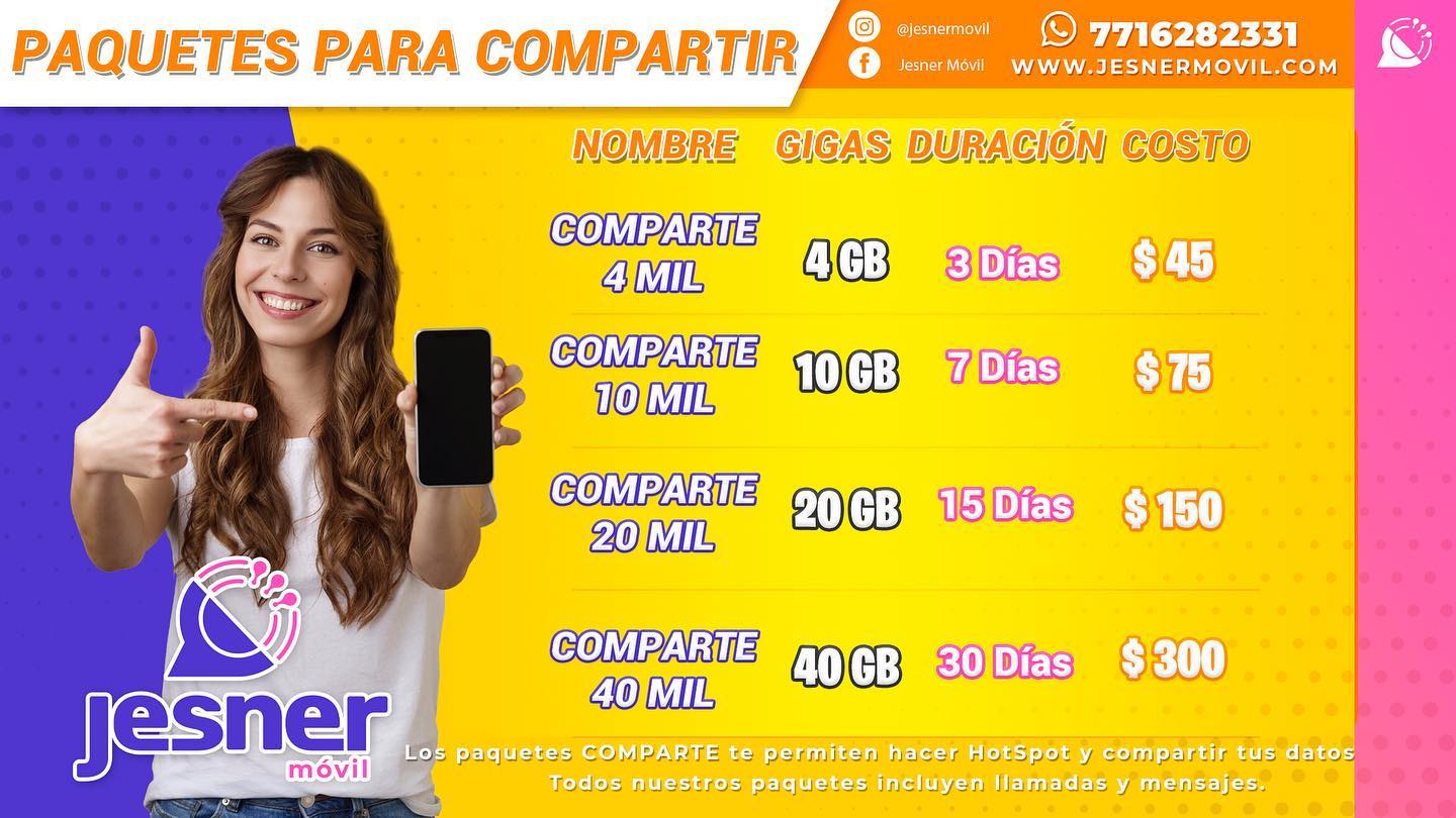Jesner Movil - ¡Conoce nuestros paquetes PARA COMPARTIR!📶🔥...