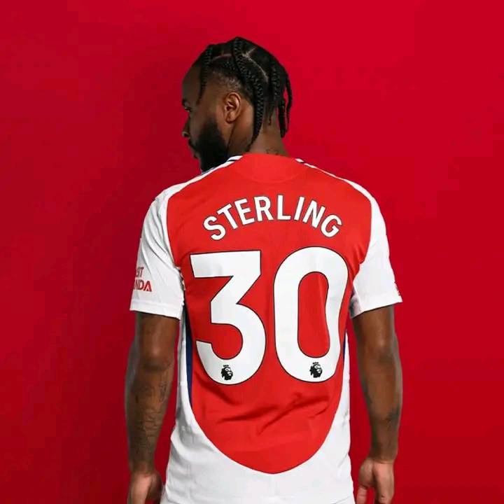 Jersey number 30 for Raheem Sterling at Arsenal.