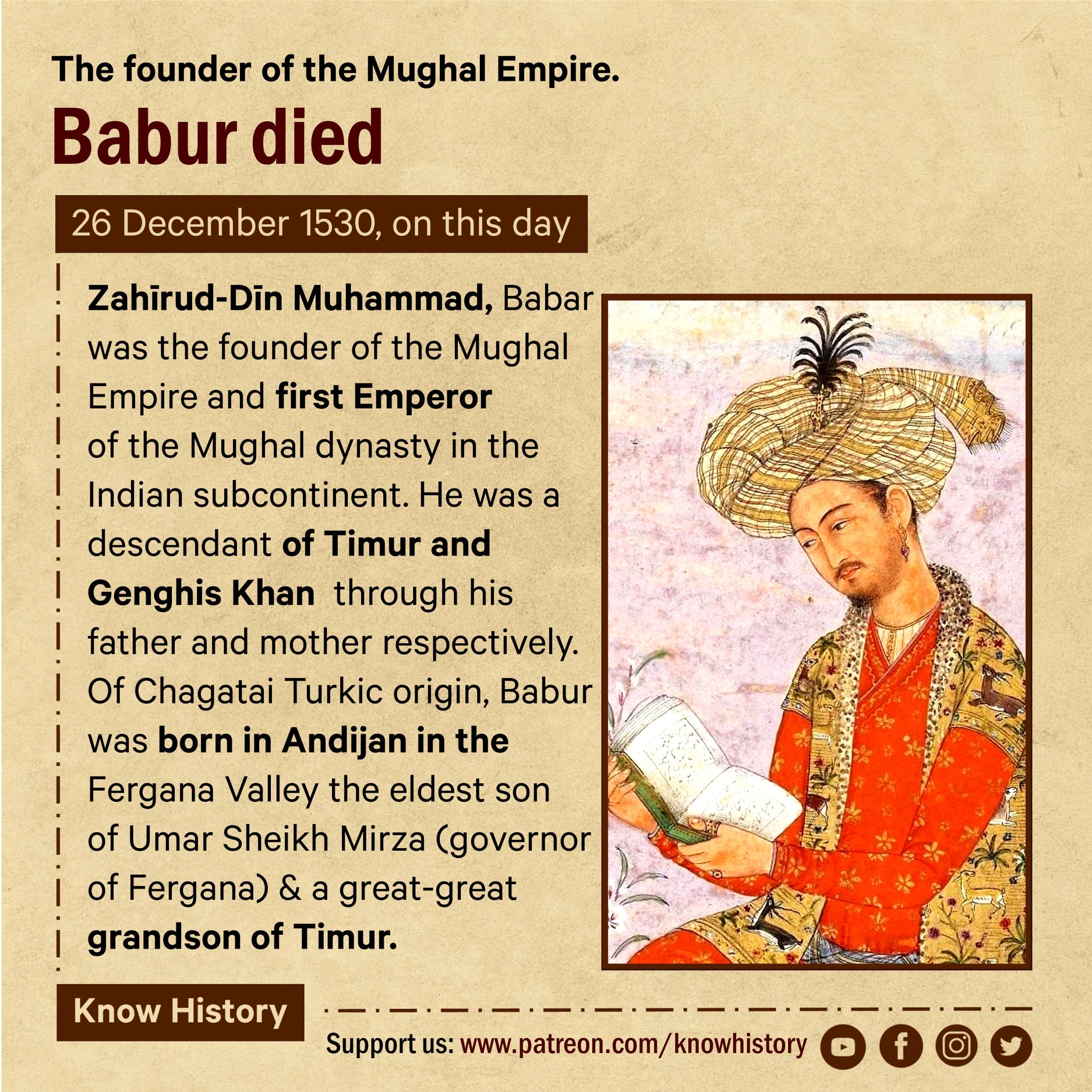 Know History - Babur died in 1530 in Agra and Humayun... | Facebook