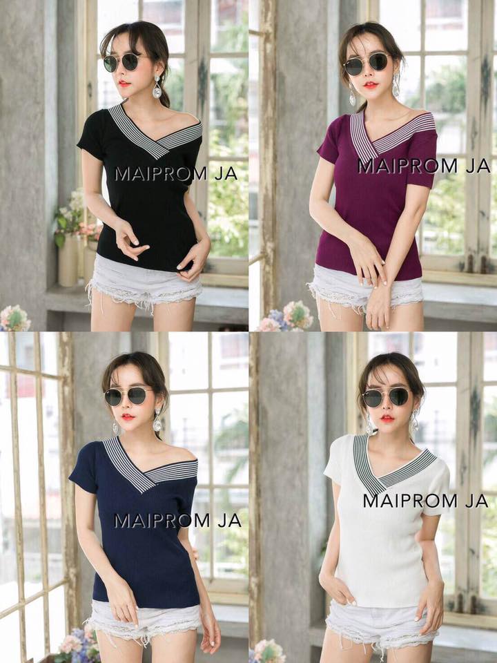 Fashion Shop - พร้อมส่ง 🎀ไหมพรมแขนสั้นแต่งกุ๊นที่คอ... | Facebook