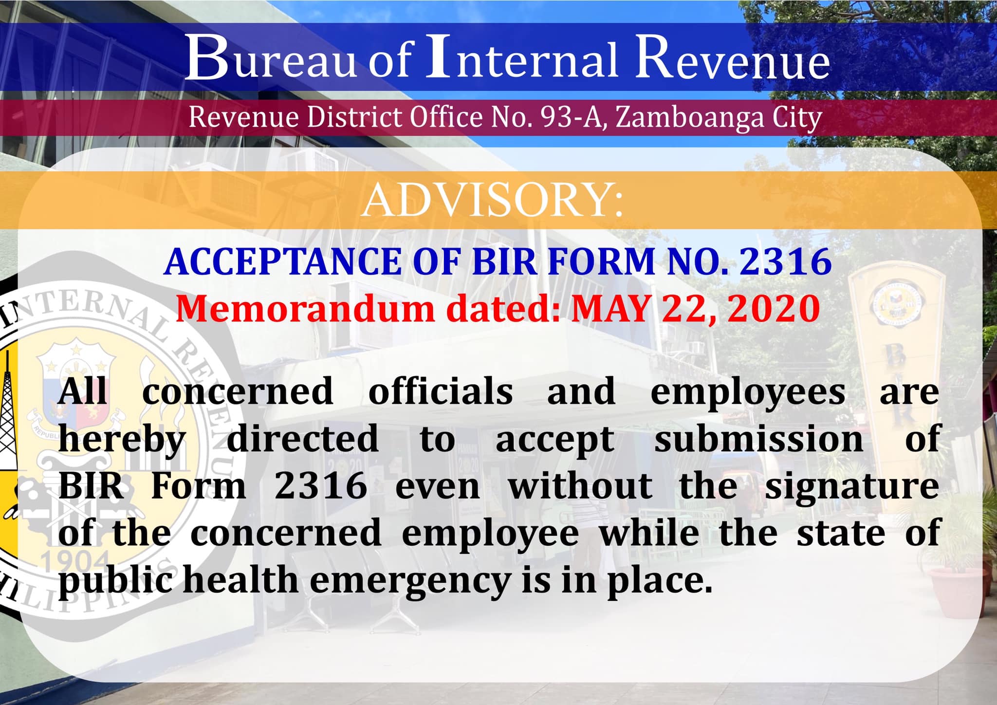 BIR Revenue District Office 93A - Zamboanga City - Advisory ‼️ ...