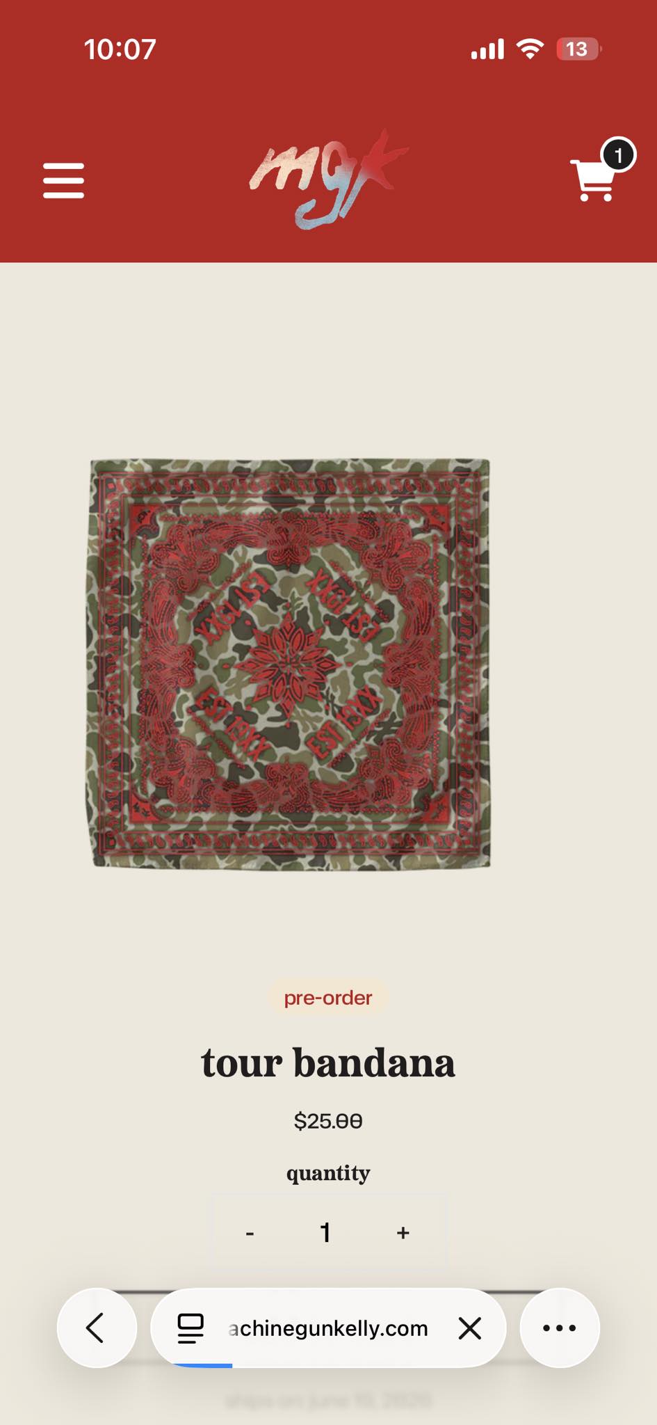 How to get a Machine Gun Kelly tour bandana with camo and red design?