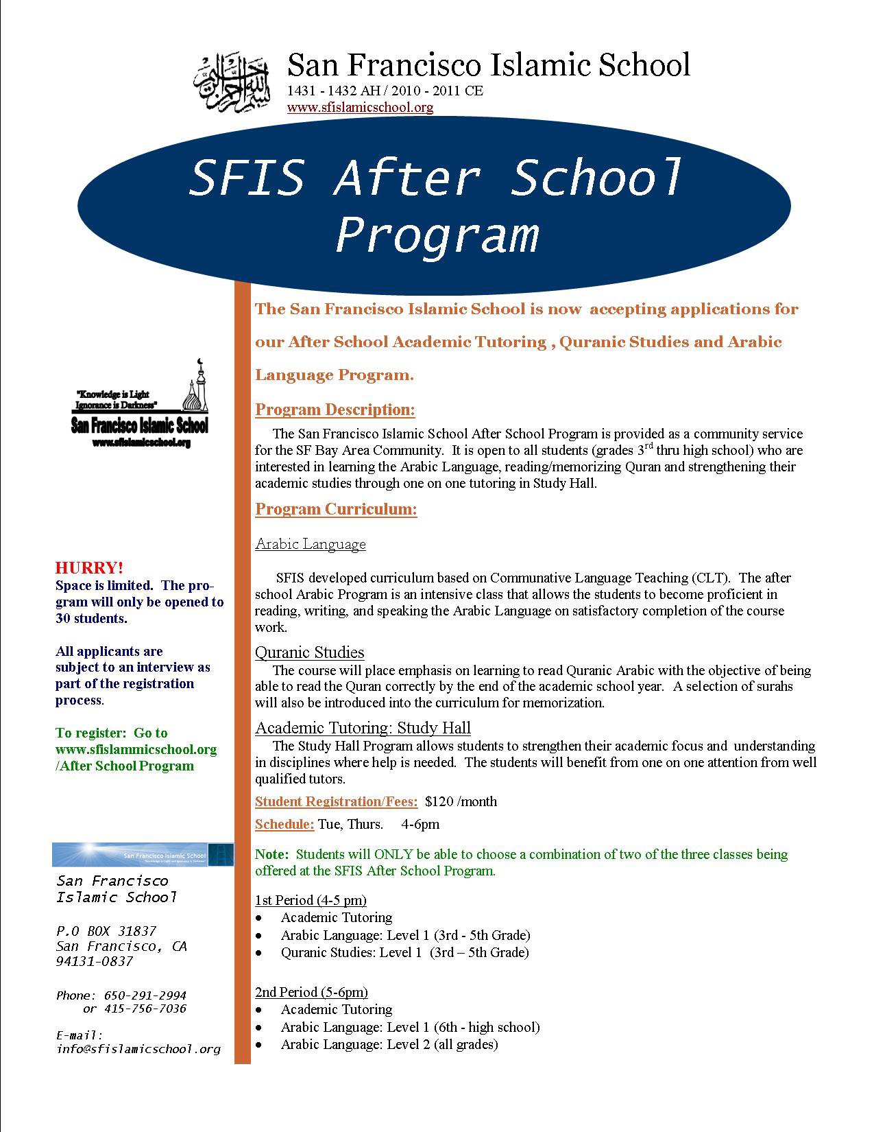 San - We are still registering for the SF Islamic School after school ...