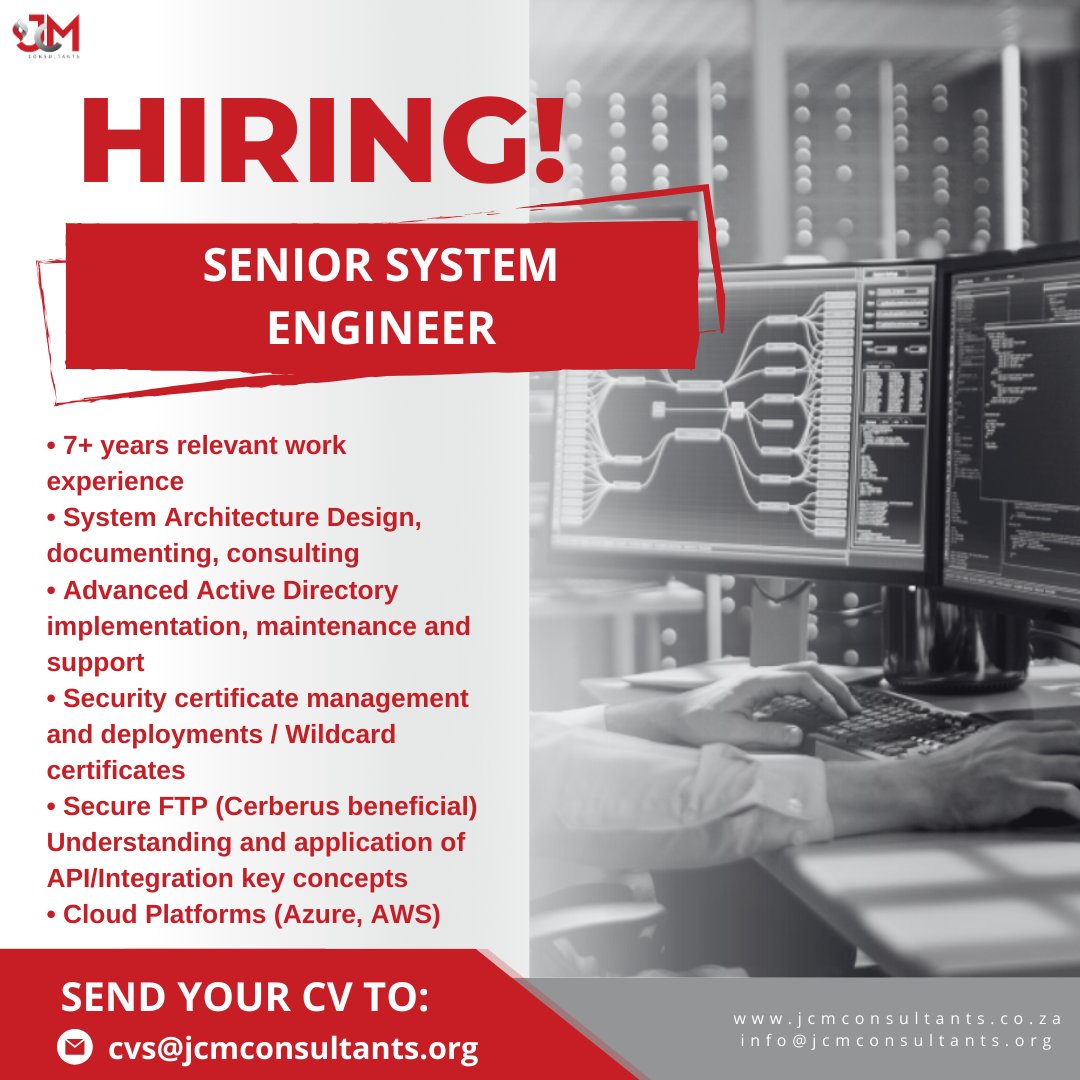 JCM - ⚡ We’re Hiring: Senior System Engineer 📍 Morningside, Sandton | 💰 ...