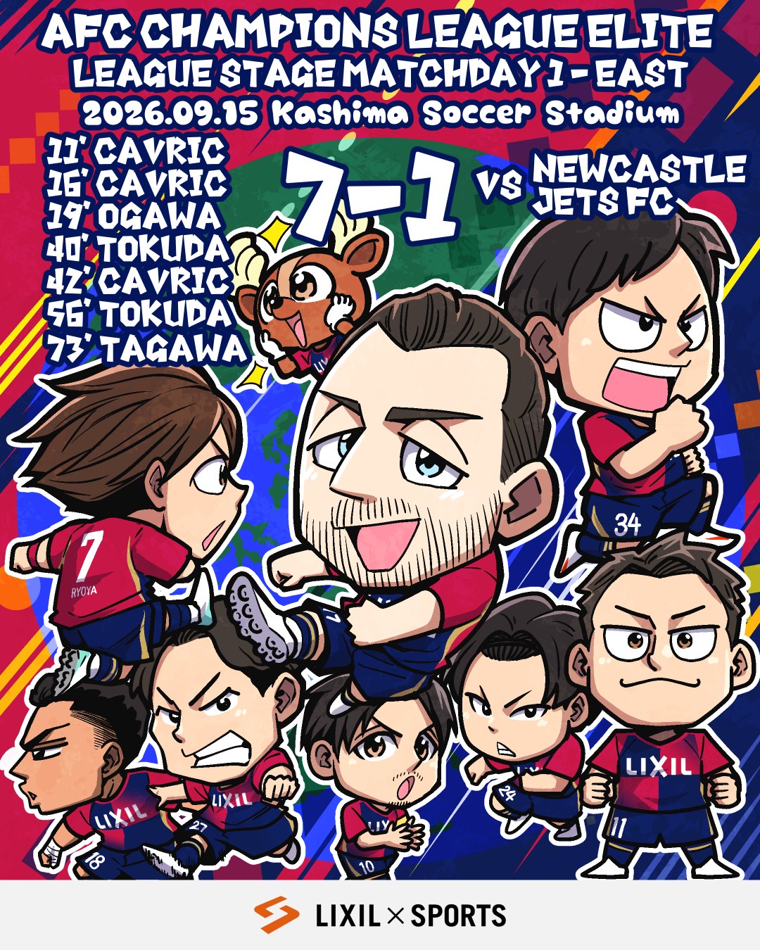 千田純生先生作 鹿島アントラーズ J1結果イラスト！】 上田選手が先制
