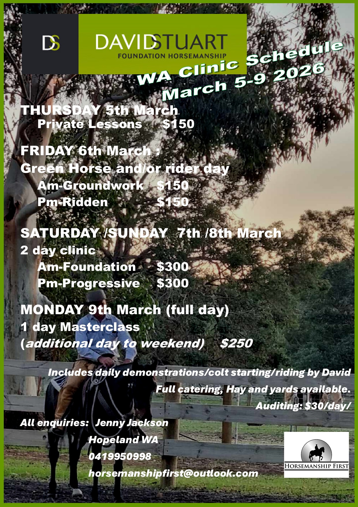David Stuart Horsemanship Clinics and Lesson days