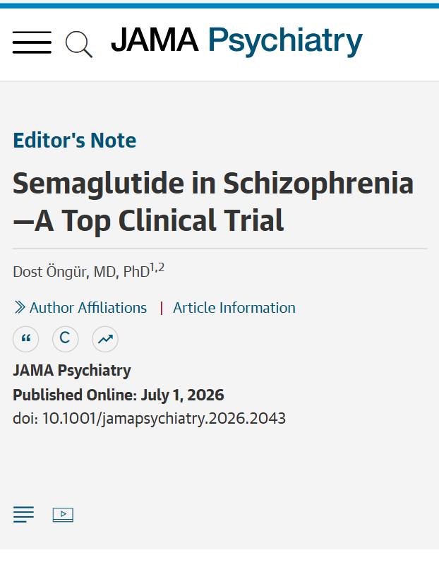 In a randomized clinical trial published in JAMA Psychiatry, a #GLP1 receptor agonist was assessed in patients with #Schizophrenia who were obese and had prediabetes. Over 30 weeks, semaglutide lowered glycosylated hemoglobin